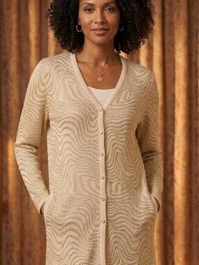 St. John Cream Button-Up Cardigan size 12